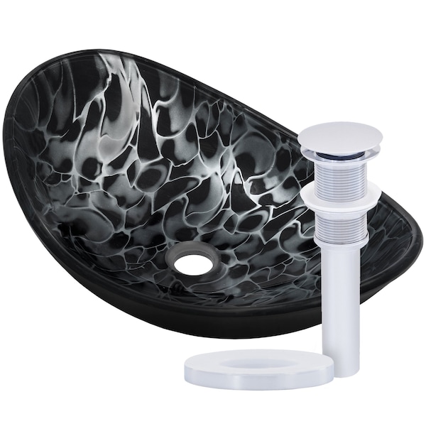 Novatto TARTARUGA Oval Glass Vessel Bathroom Sink Set, Chrome NOHP-G012-8031CH - main